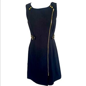 🔗CALVIN KLEIN SLEEVELESS BLACK DRESS GOLD SIDE BUCKLES & ZIPPER